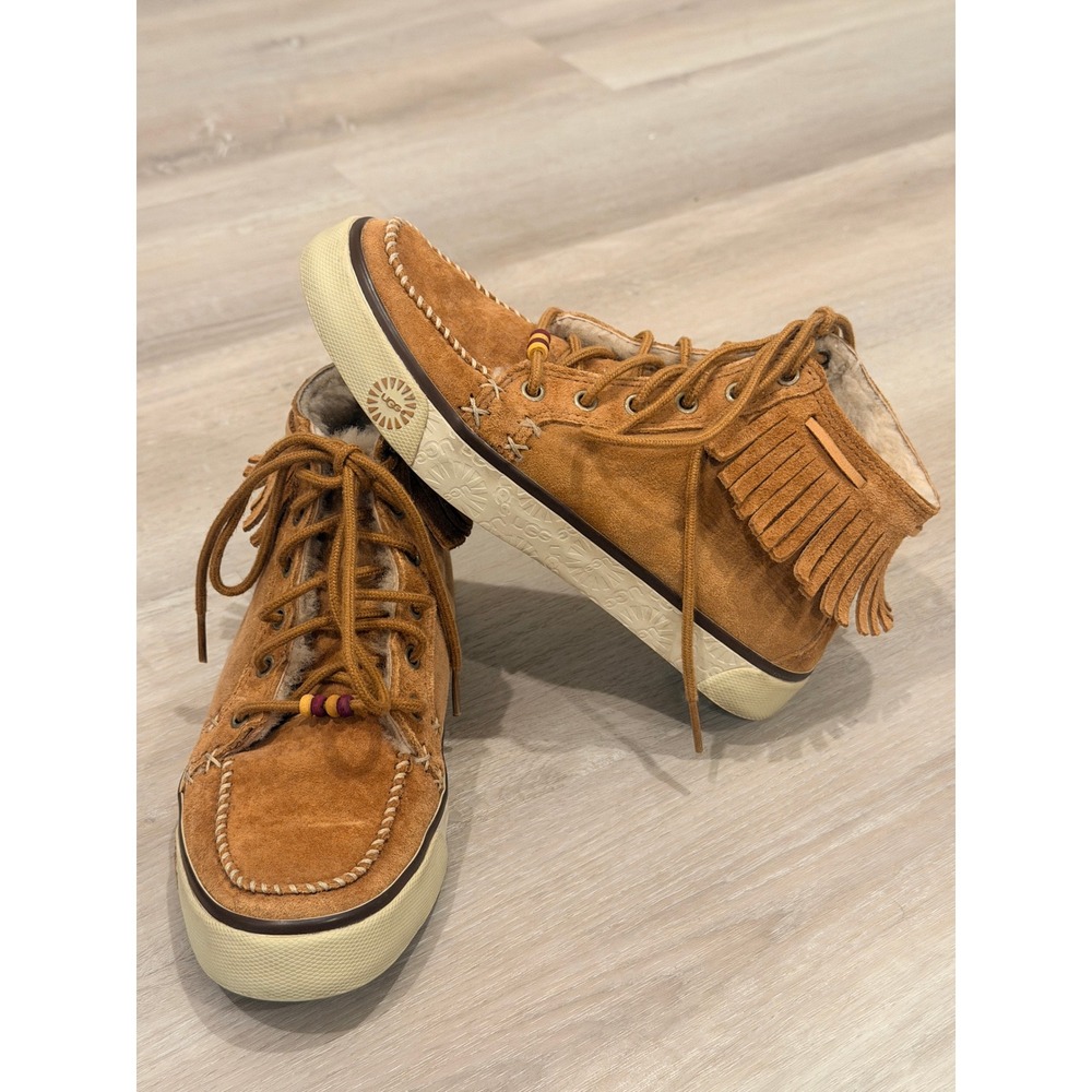 UGG Australia Ariani Suede Fringe Sneakers Size 5 Chestnut Shearling Boho